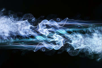 Blue wavy smoke on black background