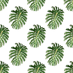 Hibiscus pattern. Tropic palm leaf. Seamless background