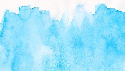 Fototapeta premium Aquarelle painted paper textured canvas for vintage design, invitation card, template. Light blue sky shades color watercolor illustration, creative background, smeared turquoise frame