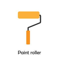 Paint roller in cartoon style, construction card for kid, preschool activity for children, vector illustration