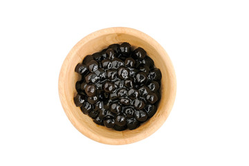 Tapioca Pearls, Tapioca balls on Wooden plate isolate on white background.