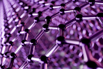 Graphene molecular nano technology structure on a purple-pink background - 3d rendering