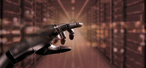 Red virus cyborg robot hand - 3d rendering