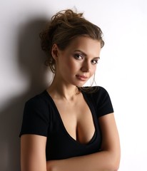 Charming lady in black dress with neckline