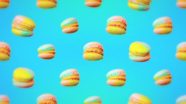 Animation design. Macaroon cake pattern. Retro old TV effect