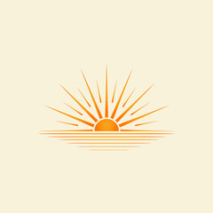 sun logo design on the horizon. summer sign or symbol. Sun icon vector. illustration element.