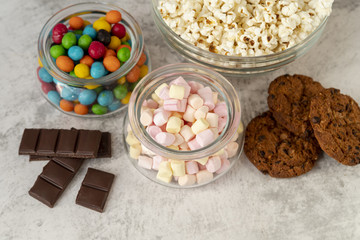 Close-up sweets sortiments on table