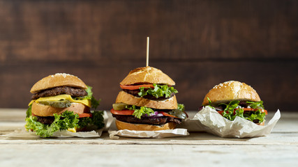 Front view hamburgers on table