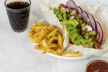 Close-up sandwich with french fries
