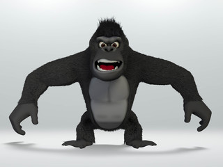gorilla, angry wild hairy mammal animal. 3D Illustration