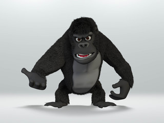 gorilla, angry wild hairy mammal animal showing something with his hand . 3D Illustration