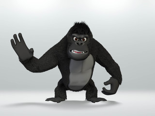 gorilla, angry wild hairy mammal animal waving hand . 3D Illustration