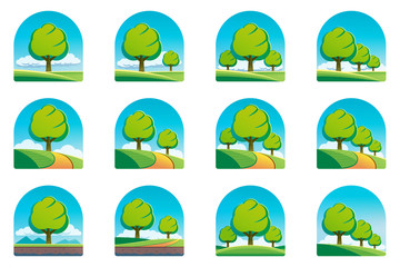 Fototapeta premium Tree landscape label for agriculture product. Friendly eco concept.