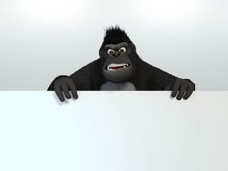 cartoon wild mammal animal gorilla showing sign. 3D Illustration
