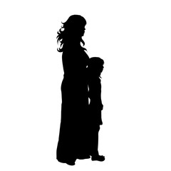 Vector silhouette of woman with her daughter on white background. Symbol of family, mother, daughter.