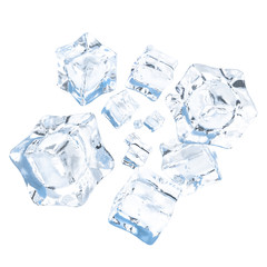 Falling ice cubes, isolated on white background