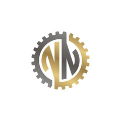 Initial letter N and N, NN, interlock cogwheel gear logo, black gold on white background