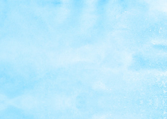 Aquarelle painted paper textured canvas for vintage design, invitation card, template. Light blue sky shades color watercolor illustration, creative background, smeared turquoise frame