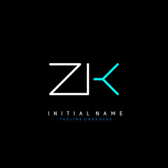 Initial Z K ZK minimalist modern logo identity vector