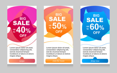 Naklejka premium Dynamic modern fluid mobile for sale banners. Sale banner template design, Flash sale special offer set and can use for instagram