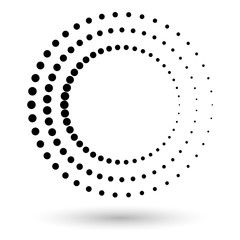 Abstract vector background with halftone dots circle. Creative geometric pattern. Halftone circle frame, abstract dots logo emblem design element for any projects. Round border icon.