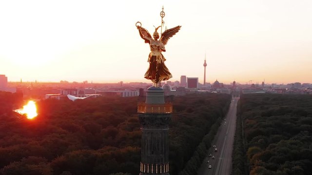 Berlin Victory Column Aerial view at sunrise, Berlin, Germany