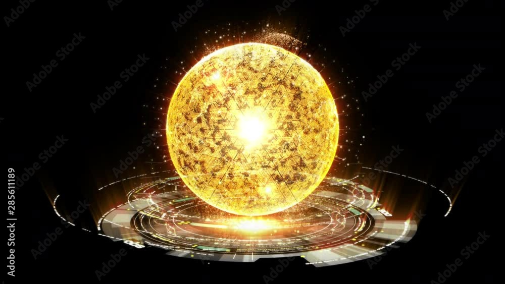 Poster Futuristic graphic user interface head up display screen with digital holographic Nuclear Fusion energy simulator 3D illustration for digital background