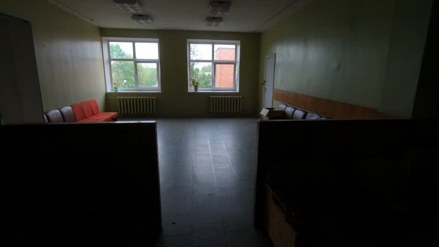 Inside The Soviet-Era Hospital Building. Slow Motion Shot