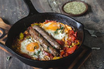Scrambled Eggs with Tomatoes and Sausages
