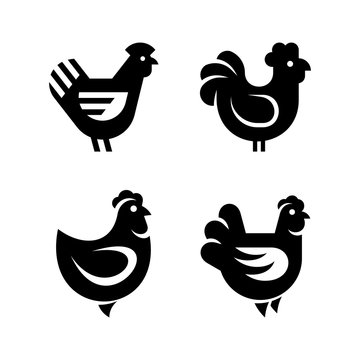 Set of Hen, chicken logo. Icon design. Template elements