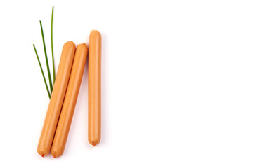 Fresh boiled chicken sausages, isolated on white background