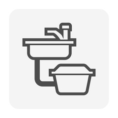 Grease trap vector icon. That plumbing device connect to kitchen sink. For intercept most grease, oil and solid from food preparation or cooking before enter wastewater disposal and treatment system.