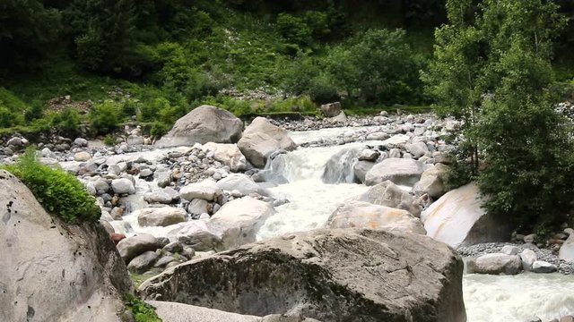 Beas river flowing with high speed due to heavy rains in kullu manali, himachal pradesh