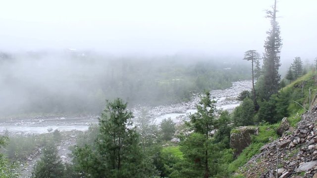 Beas river flowing with high speed due to heavy rains in kullu manali, himachal pradesh