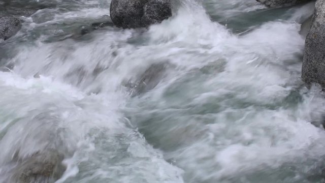 Beas river flowing with high speed due to heavy rains in kullu manali, himachal pradesh