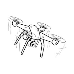 Drone. Black and white icon. Vector illustration.