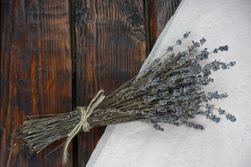 bouquet of lavender on a dark wooden table