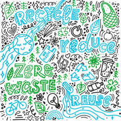 zero waste print created from hand drawn doodles