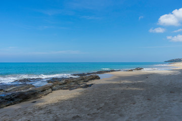 Beautiful beach and rock with blue sky in Koh Lanta, Thailand.