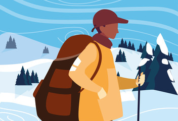 Fototapeta premium man with backpack hiking wanderlust
