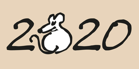Greeting card for Chinese New Year 2020 with the rat symbol drawn instead of scratch.