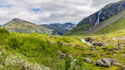Fototapeta na wymiar Norwegian mountain landscape along national scenic route Geiranger Trollstigen More og Romsdal county in Norway