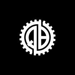 Initial letter Q and B, QB, interlock cogwheel gear monogram logo, white color on black background