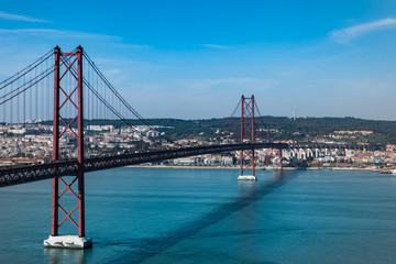 The 25 April Bridge, Lisbon,  the Tejo river, Portugal
