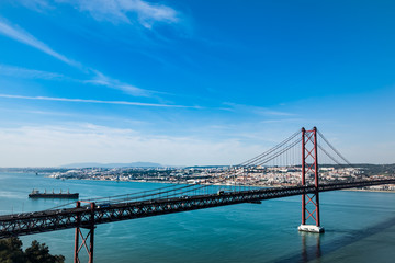 The 25 April Bridge, Lisbon,  the Tejo river, Portugal