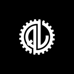 Initial letter Q and L, QL, interlock cogwheel gear monogram logo, white color on black background