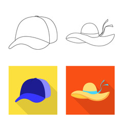Isolated object of clothing and cap sign. Collection of clothing and beret stock vector illustration.
