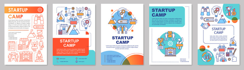 Startup camp, professional assistance brochure template layout. Flyer, booklet, leaflet print design with linear illustrations. Vector page layouts for magazines, annual reports, advertising posters