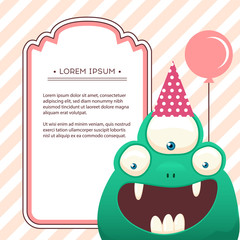 Fun monsters happy birthday card. monster party invitation card design. Vector art.