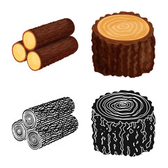 Isolated object of tree and raw symbol. Collection of tree and construction stock vector illustration.